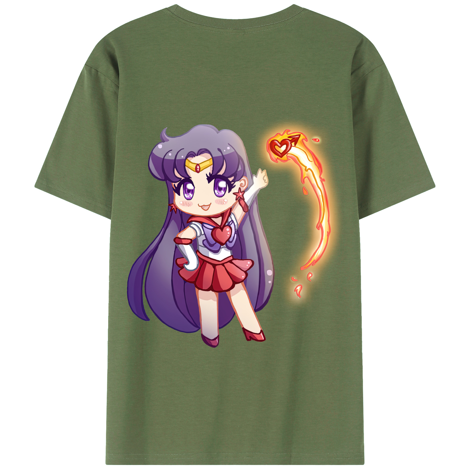 （画像用） 美少女戦士セーラームーン 火野レイ ひの レイ Sailor Moon Hino Rei （セーラーマーズ,Sailor Mars） 綿100％ メンズ半袖Tシャツ（バックプリント） 通気性
